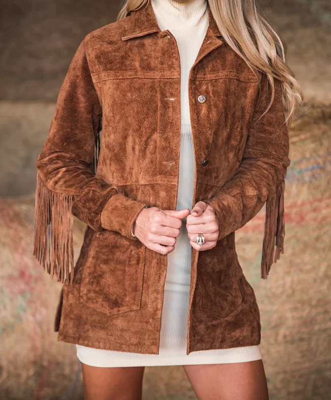 Stetlee Fringe Suede Jacket Nylon Fabric Polyester Fabric Spandex Fabric