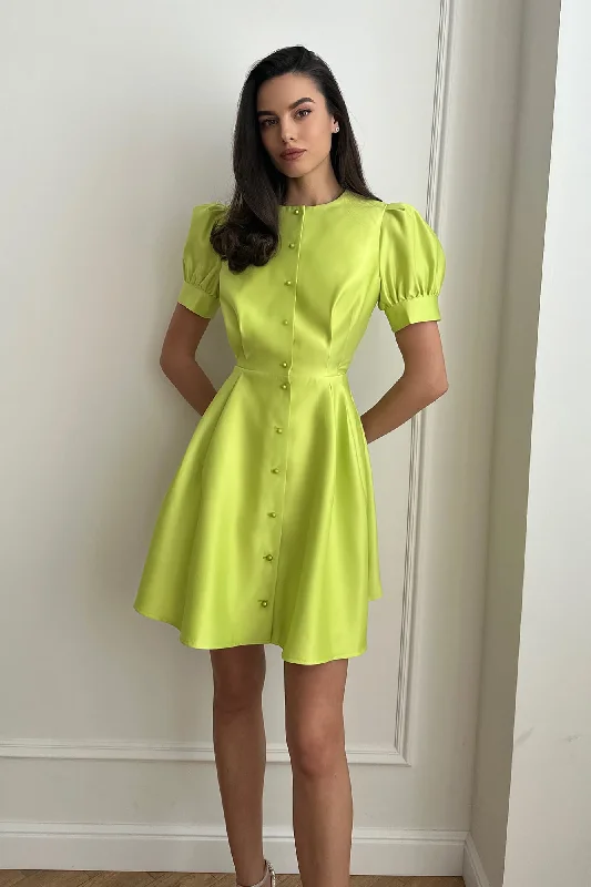 Button Front Mini Dress Stylish Short Sleeve Mini Dress