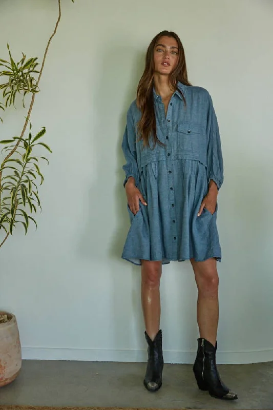 Cotton Button Down Mini Dress Fashionable Party Mini Dress