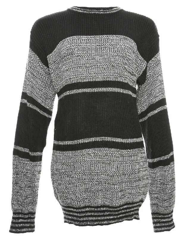 Long Sleeved Black Jumper - L Elasticated Padded Insulated