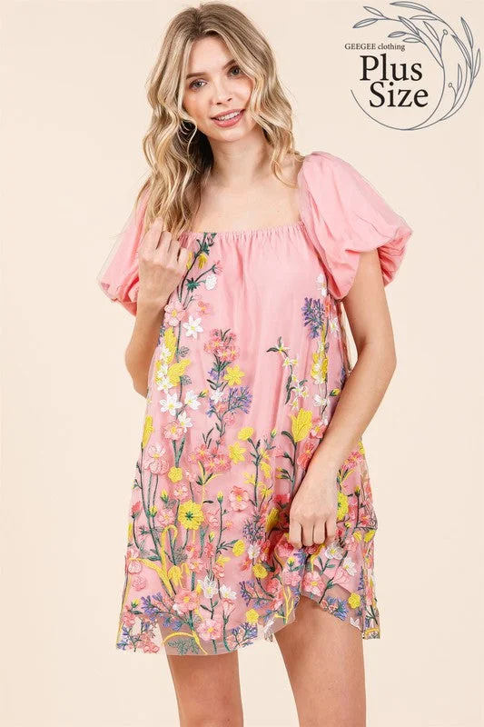 Plus Floral Embroidered Mesh Mini Dress Cozy Cotton Mini Dress