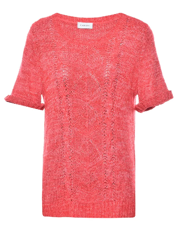 Red Crochet Jumper - M Mesh Sweater Canvas Denim