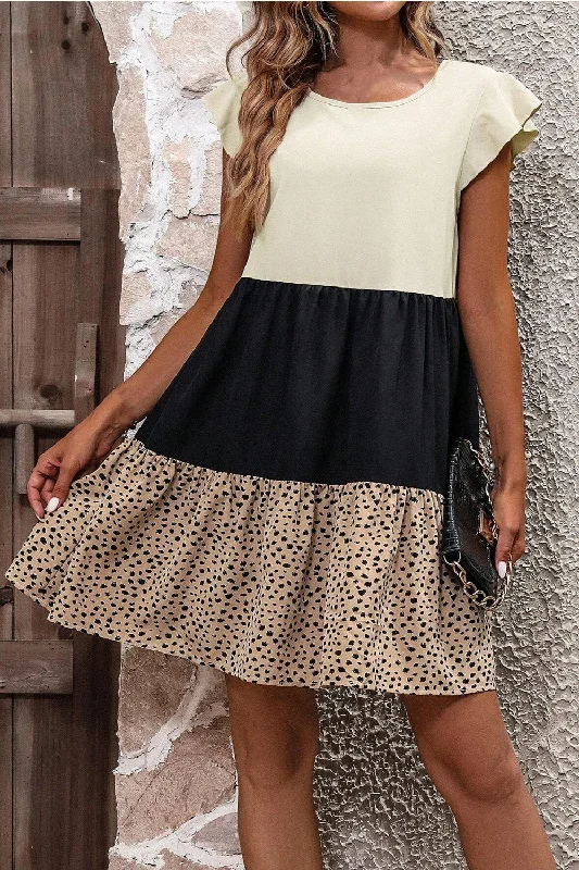 Ruffled Color Block Cap Sleeve Mini Dress Trendy Denim Mini Dress