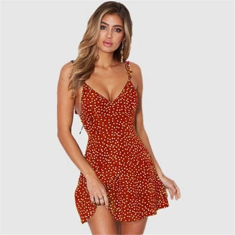 Sexy Spaghetti Strap Dot Backless Dress