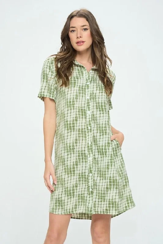 Abstract Wave Print Dress Green
