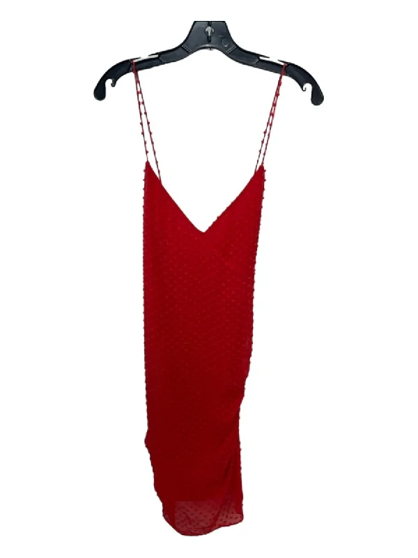 Alice & Olivia Size 12 Red Silk & Cotton Tufted Spaghetti Strap Zip Back Dress