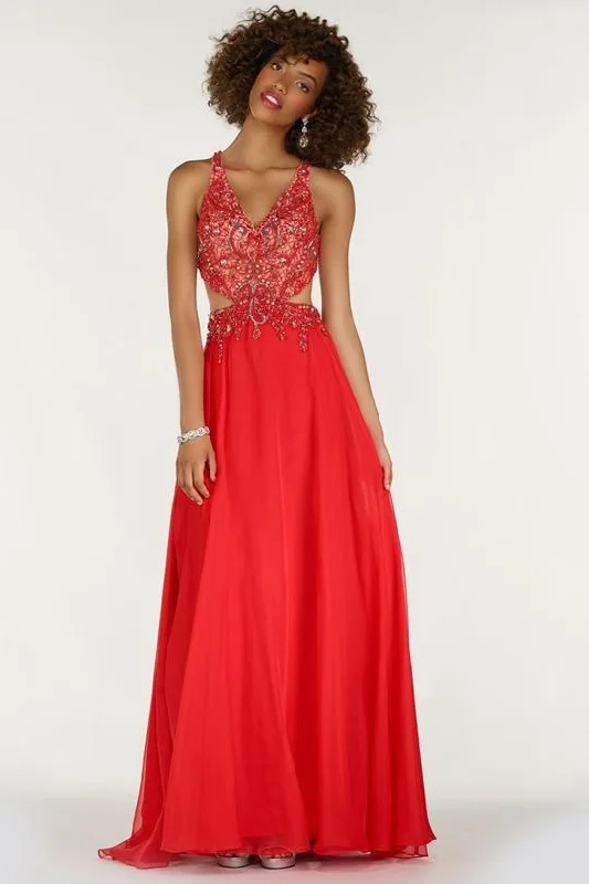 Alyce Paris - Beaded Embellished V-Neck Chiffon A-Line Dress 1152SC