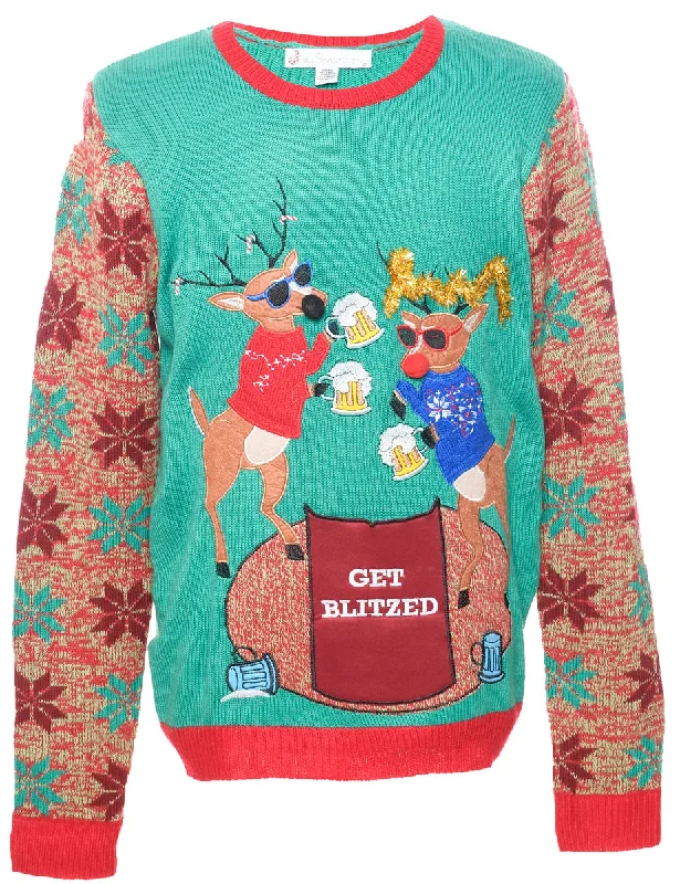 Animal Knit Christmas Jumper - M Sweater Knitwear Pullover