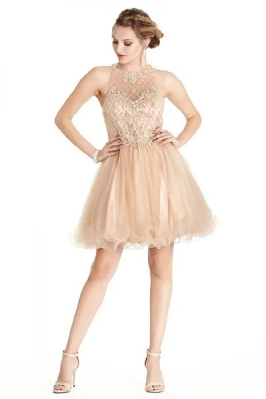 Aspeed Design -S1844 High Neck Beaded Short Cocktail Dress