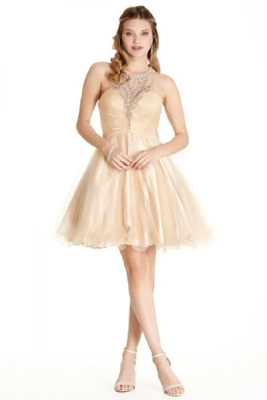 Aspeed Design -S1872 Beaded Illusion A-Line Cocktail Dress