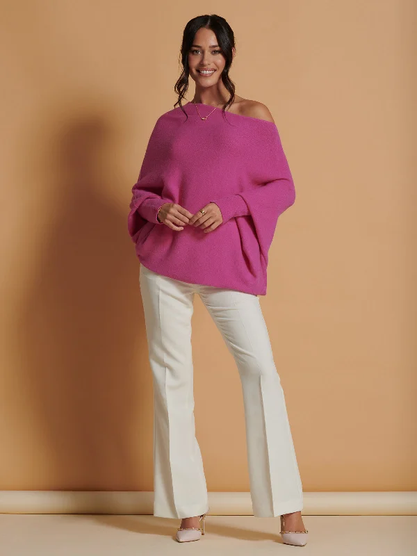 Made In Italy Asymmetric Draped Soft Knit Jumper, Hot Pink Iron Safe Non-Iron Wrinkle Free Made In Italy Asymmetric Draped Soft Knit Jumper, Hot Pink Iron Safe Non-Iron Wrinkle Free