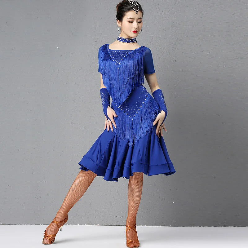 Asymmetric Latin Dress with Tassels