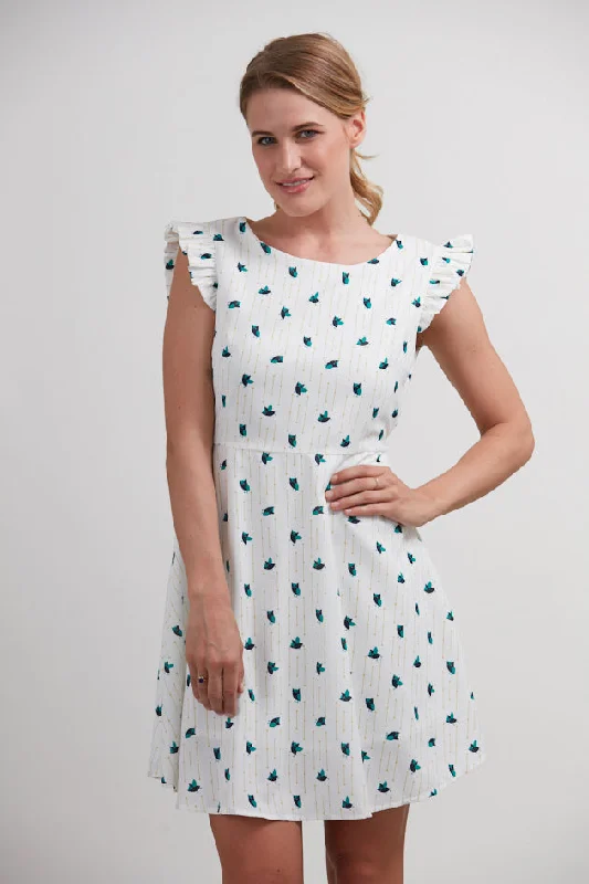 Baby Owl All Over Print Crew Neckline Dress
