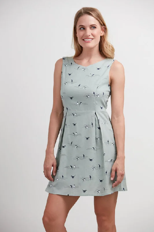 Birds All Over Print A-Line Dress
