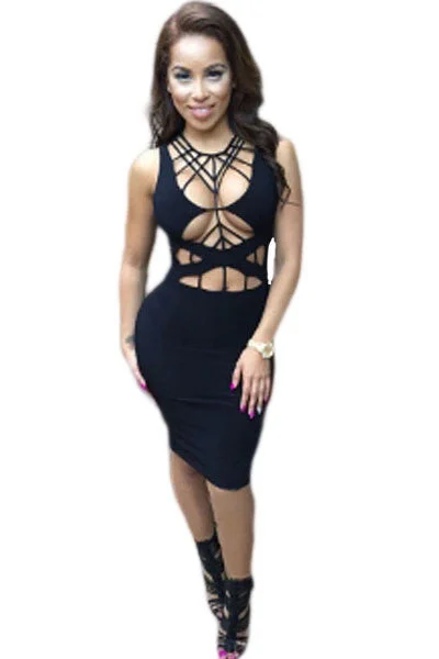 Black Daring Strappy Cutout Body-conscious Club Dress