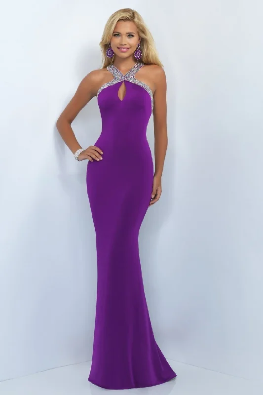 Blush by Alexia Designs - 11031SC Beaded Keyhole Cutout Halter Dress