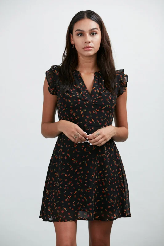 Chili Pepper All Over Print Black Dress