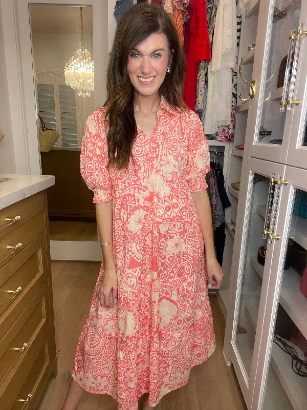 Chime In Dress in Coral