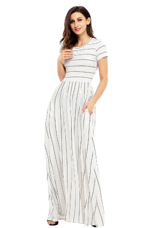 Classic Striped High Waist Dress With Pockets
