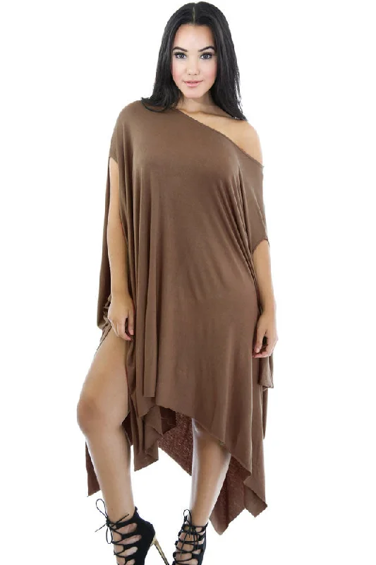 Dark Khaki Asymmetrical Draped Tunic Dress