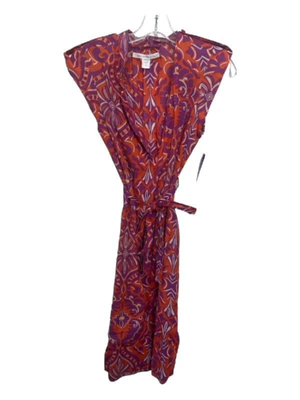 Diane Von Furstenberg Size 4 purple & orange Cotton Blend round split neck Dress