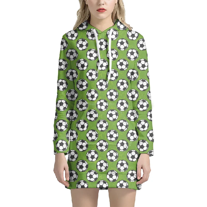 Green Soccer Ball Pattern Print Pullover Hoodie Dress