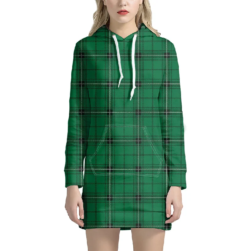 Green Stewart Tartan Print Pullover Hoodie Dress