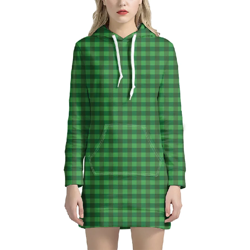 Green Tartan Saint Patrick's Day Print Pullover Hoodie Dress