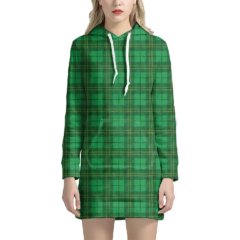 Green Tartan St. Patrick's Day Print Pullover Hoodie Dress