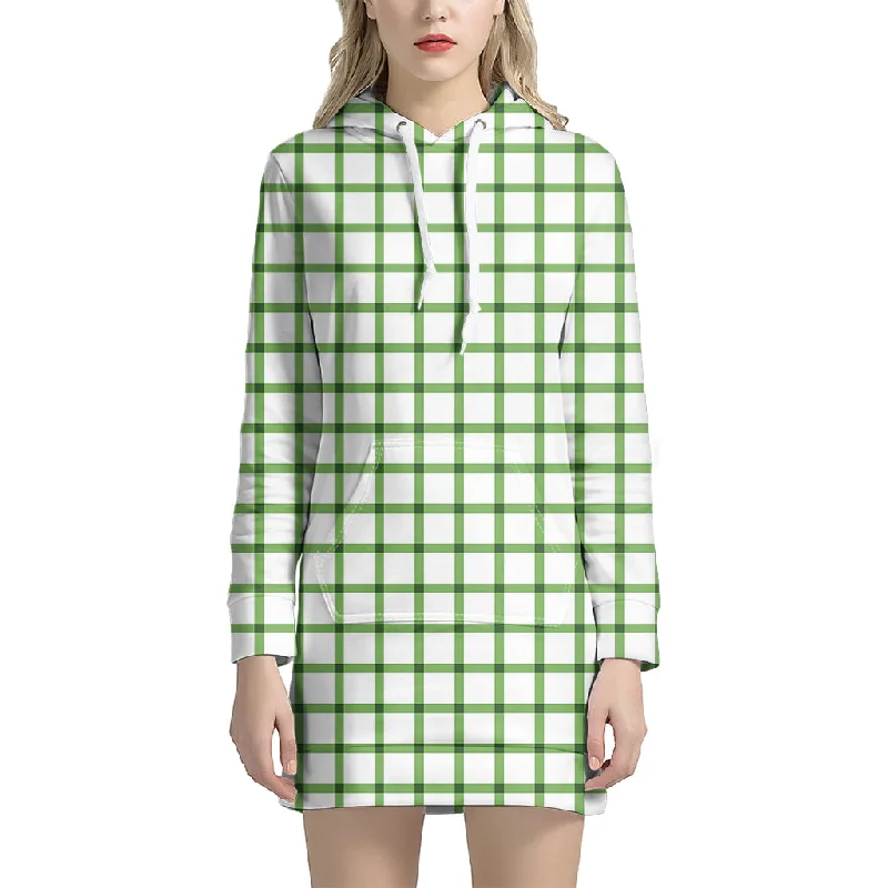 Green Tattersall Pattern Print Pullover Hoodie Dress
