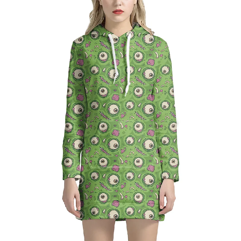 Green Zombie Pattern Print Pullover Hoodie Dress