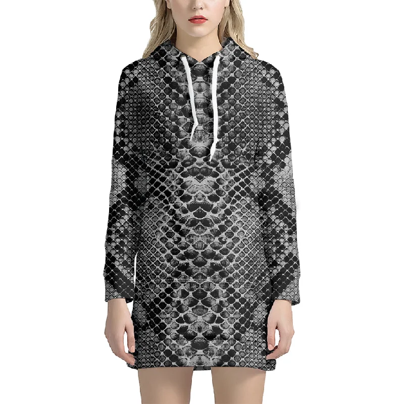 Grey And Black Snakeskin Print Pullover Hoodie Dress