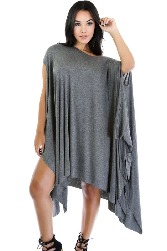 Grey Asymmetrical Draped Tunic Dress