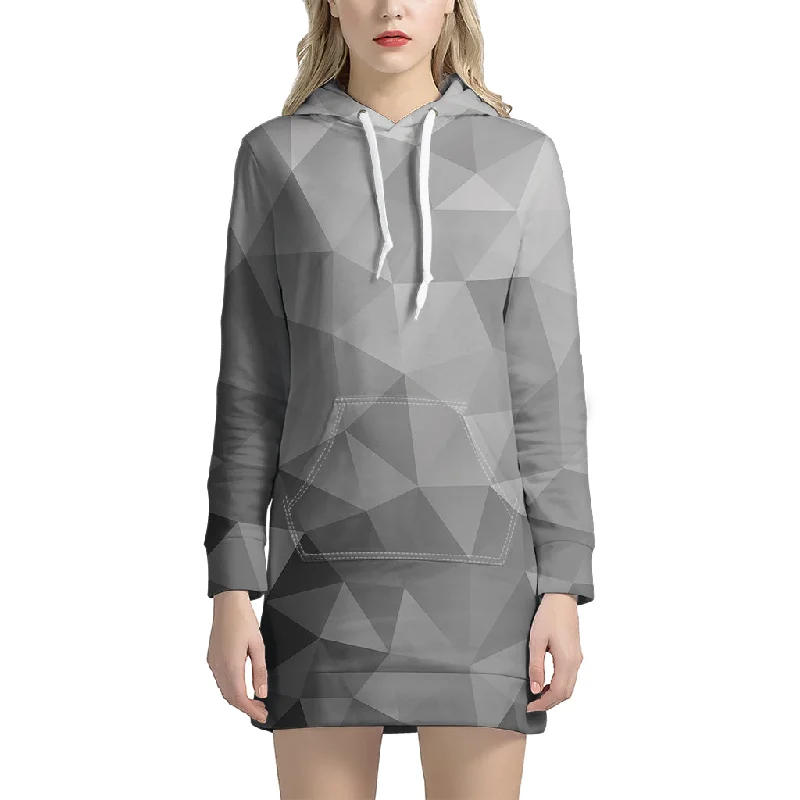 Grey Polygonal Geometric Print Pullover Hoodie Dress