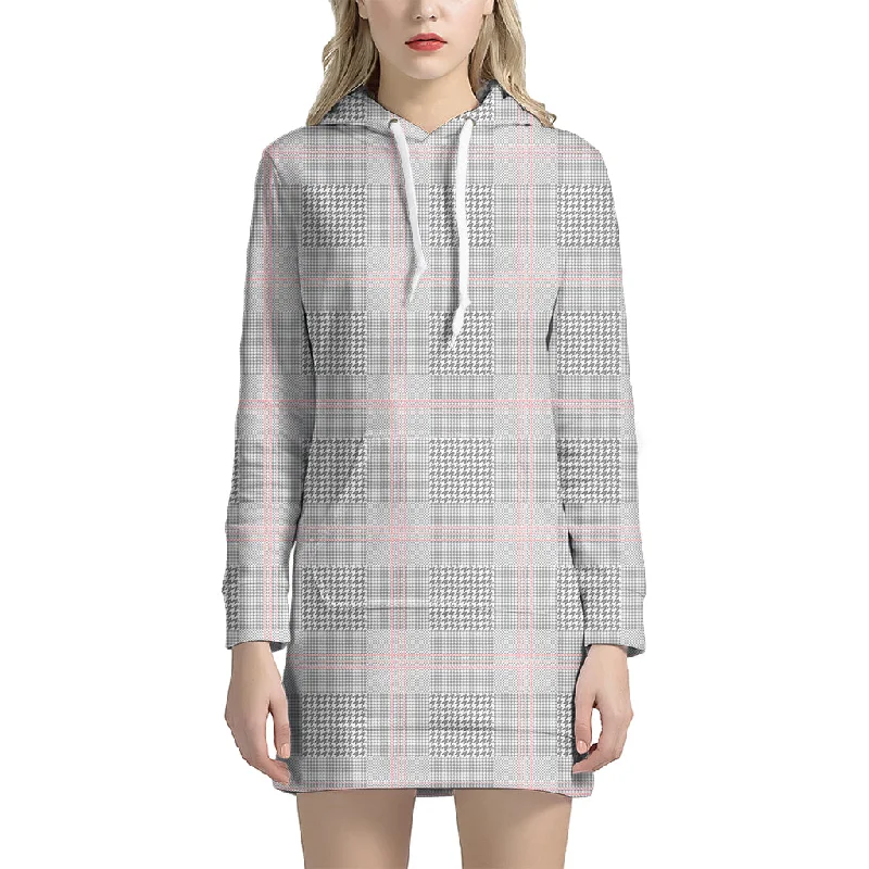 Grey Prince of Wales Check Print Pullover Hoodie Dress