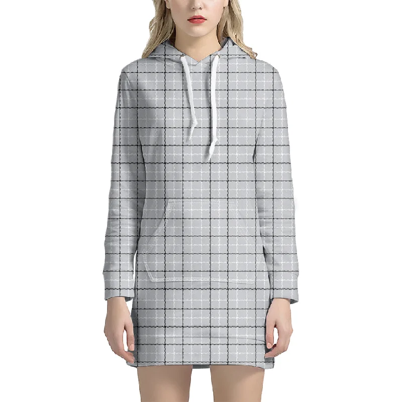 Grey Tattersall Pattern Print Pullover Hoodie Dress