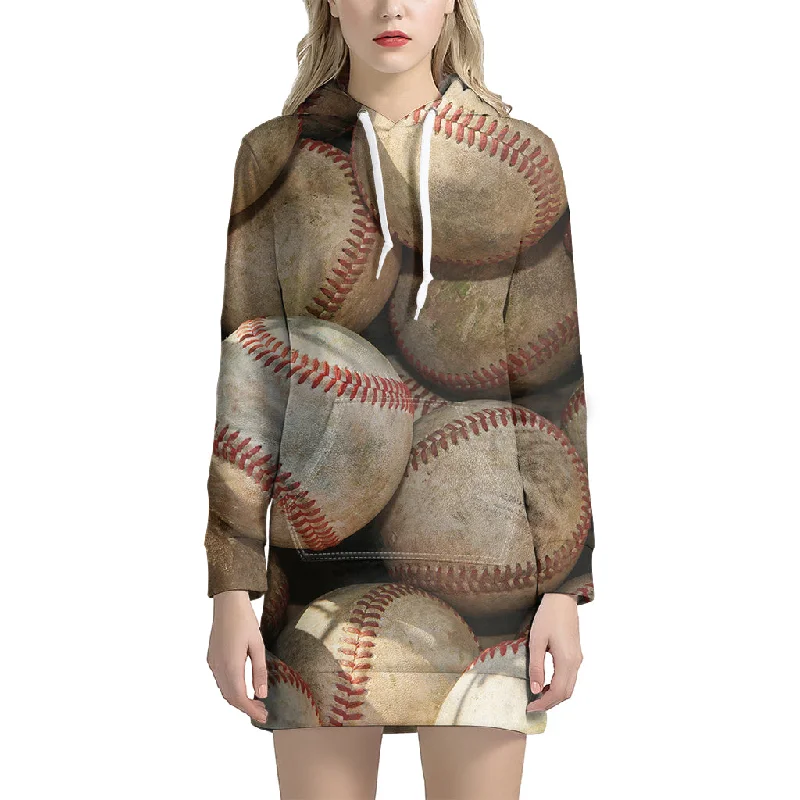 Grunge Baseballs Print Pullover Hoodie Dress