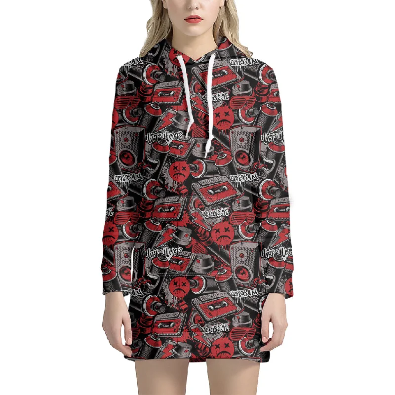 Grunge Graffiti Pattern Print Pullover Hoodie Dress
