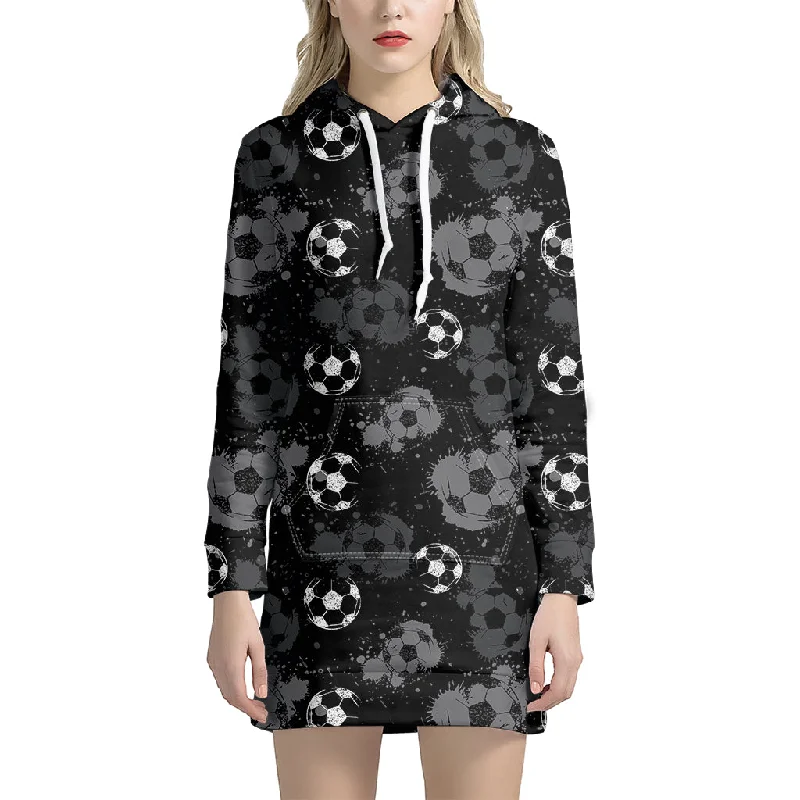 Grunge Soccer Ball Pattern Print Pullover Hoodie Dress