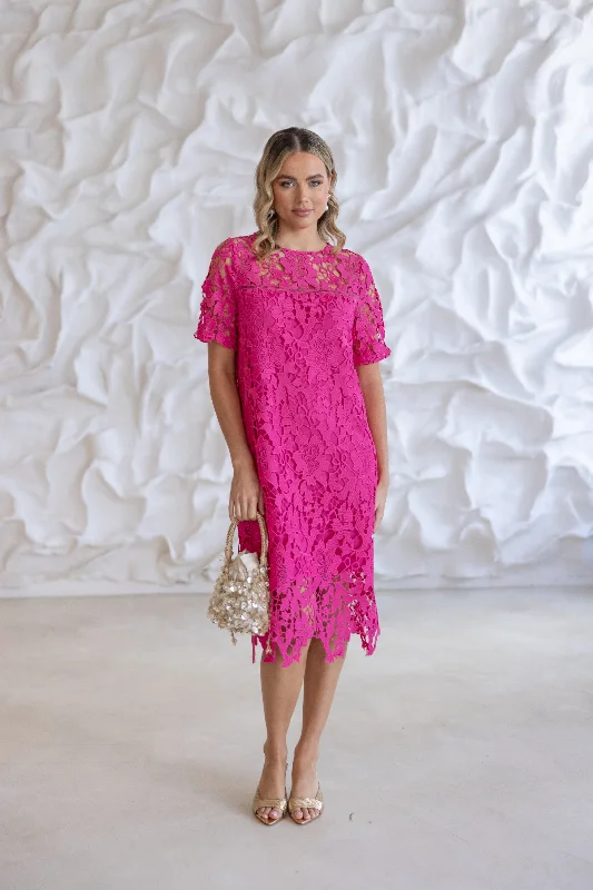 Guipure Lace Dress - Raspberry
