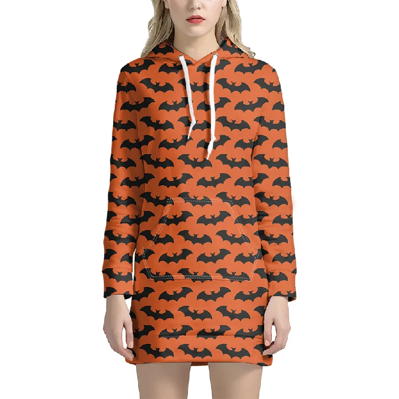 Halloween Bat Pattern Print Pullover Hoodie Dress