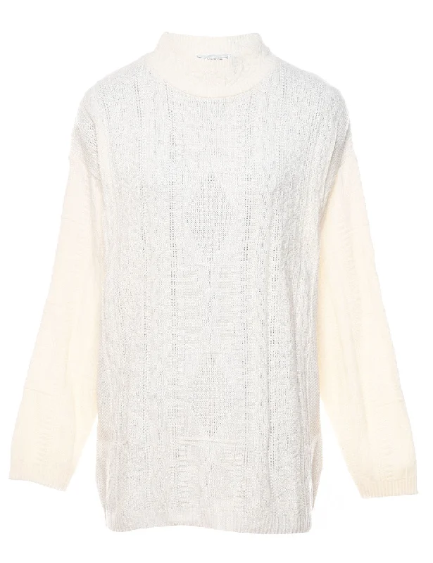 High Neck  Jumper - M Houndstooth Herringbone Solid