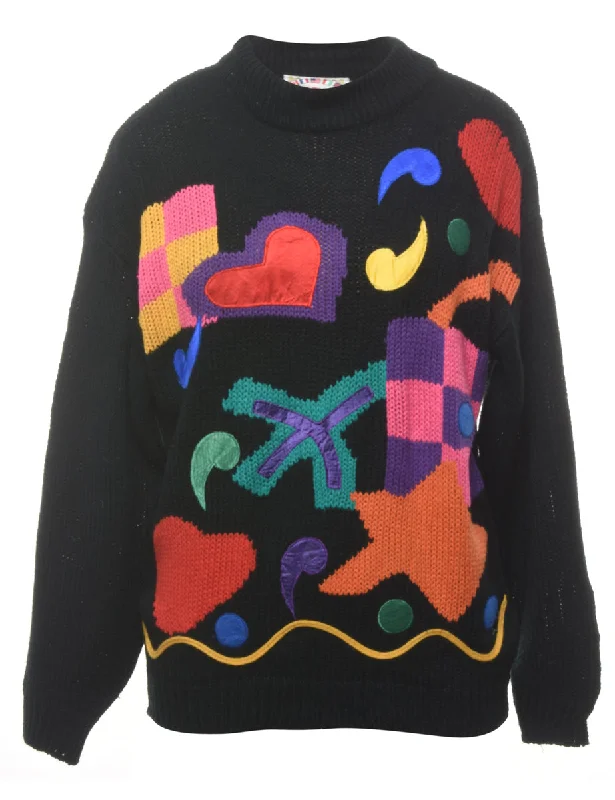 High Neck Patchwork Jumper - M Slim Fit Regular Fit Oversized