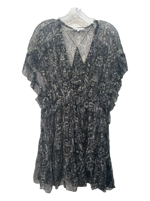 IRO Size 40 White & Navy Viscose Cap Sleeve Ruffle Sheer Lined Dress