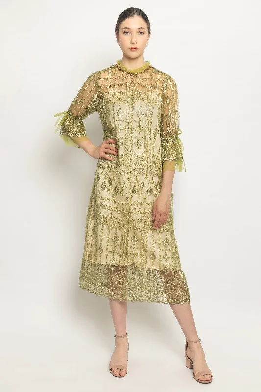 Jade Dress in Jade Green and Beige