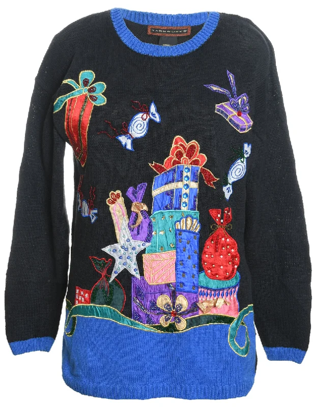 Multi-Colour Present Design Christmas Jumper - S Glossy Satin Silk