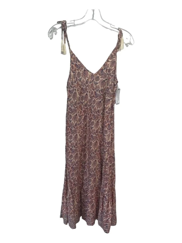 Natalie Martin Size S Red, Blue, Tan, Multi Rayon All Over Print V Neck Dress