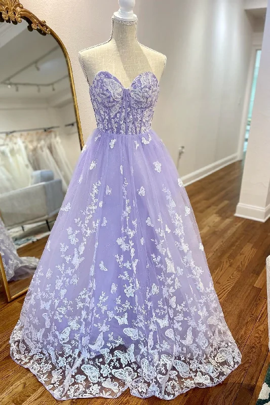 Nerida | Lavender Sweetheart Lace A-line Prom Dress With Appliques