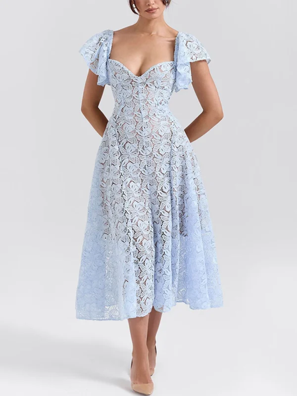 Blue Zone Planet |  New Lace Ruffle Sleeve Dresses