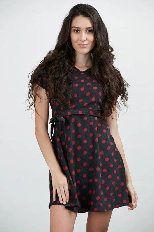 Polka Dot All Over Print V-Neck Dress